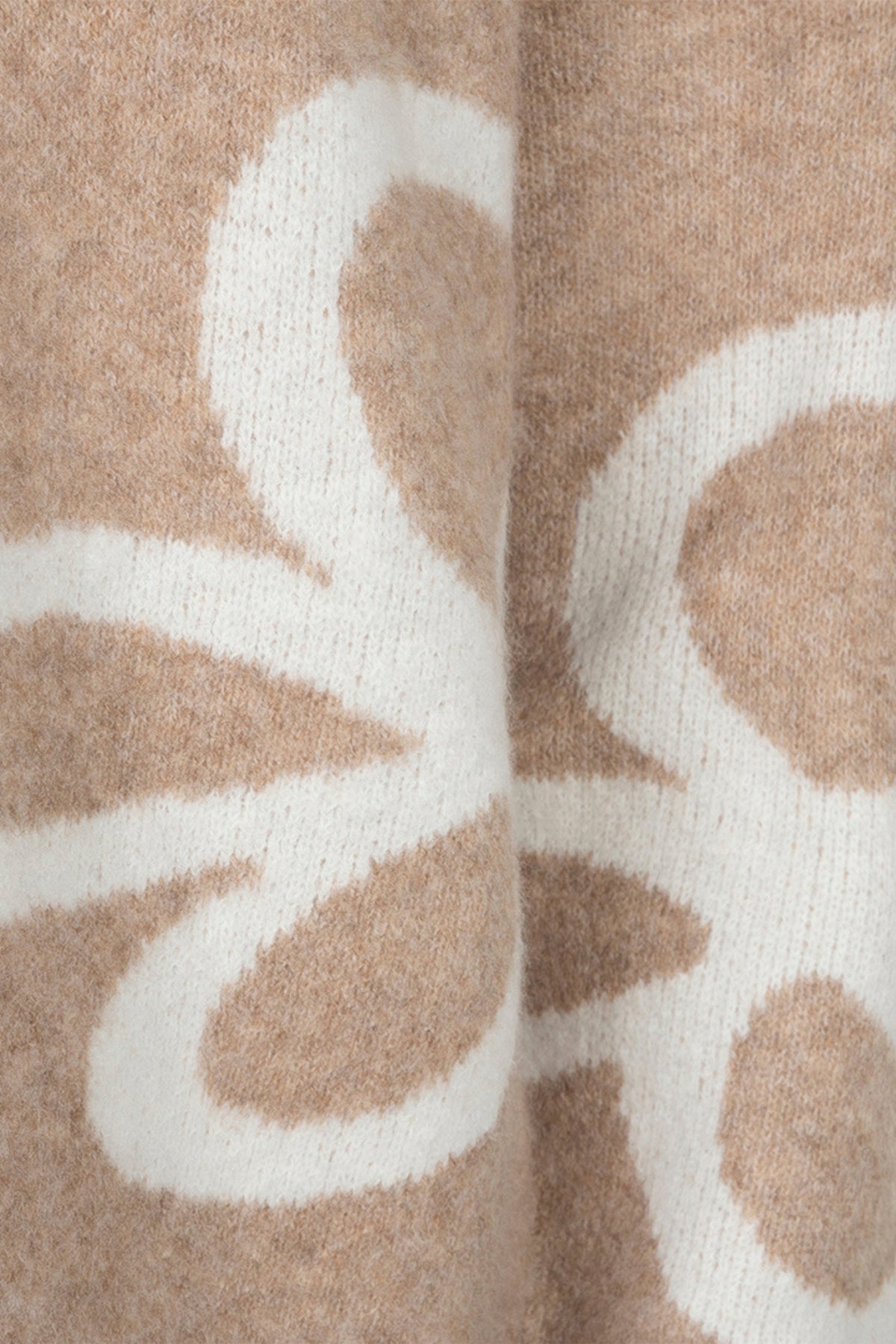 Lichtbruin gebreid sweater met intarsia patroon in zandkleur en melange, van EsQualo, voor een stijlvolle en comfortabele look