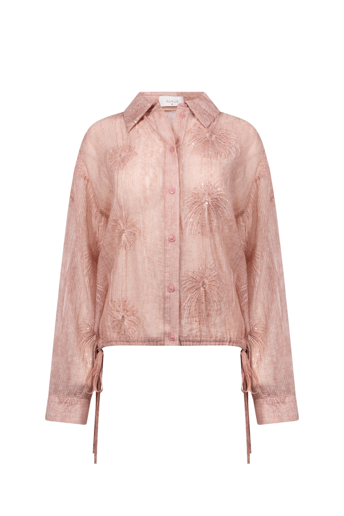 Nukus Ally blouse met geborduurde rozen, lichte stof, modieus damesoverhemd met bloemenprint en lange mouwen.