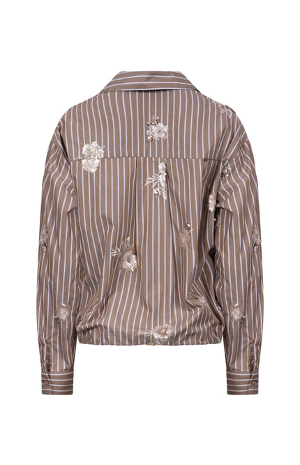 Blouse Newport Stripe Flower Taupe Offwhite NKF02137