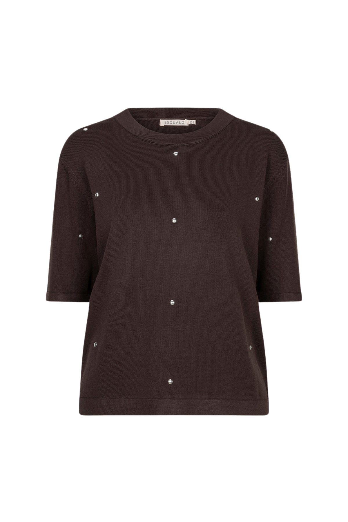 Kleurige EsQualo Sweater Studs Cacao met decoratieve studs, comfortabel en modieus voor een casual look.