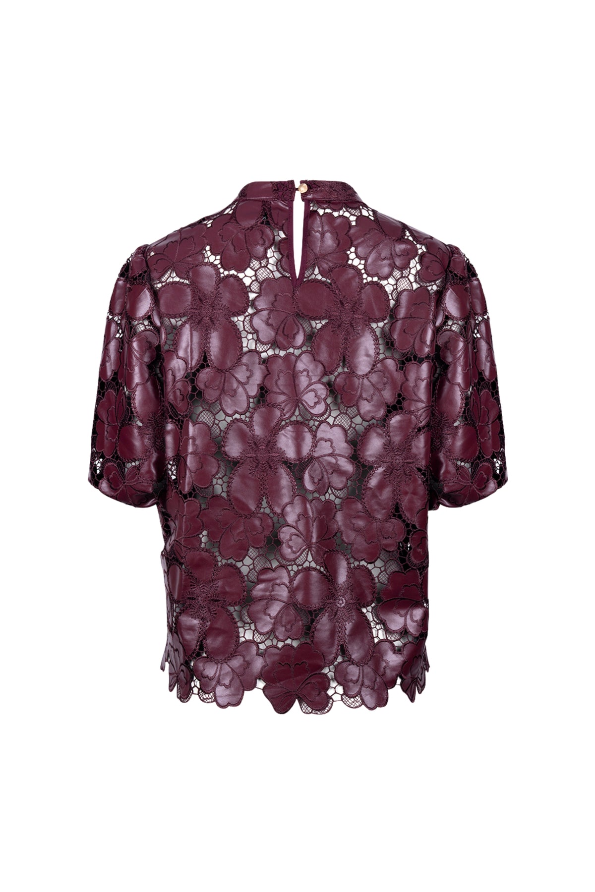 Nukus Top Nicole Flower PU Cherry met bloemenprint en ronde hals, zichtbaar in de afbeelding.