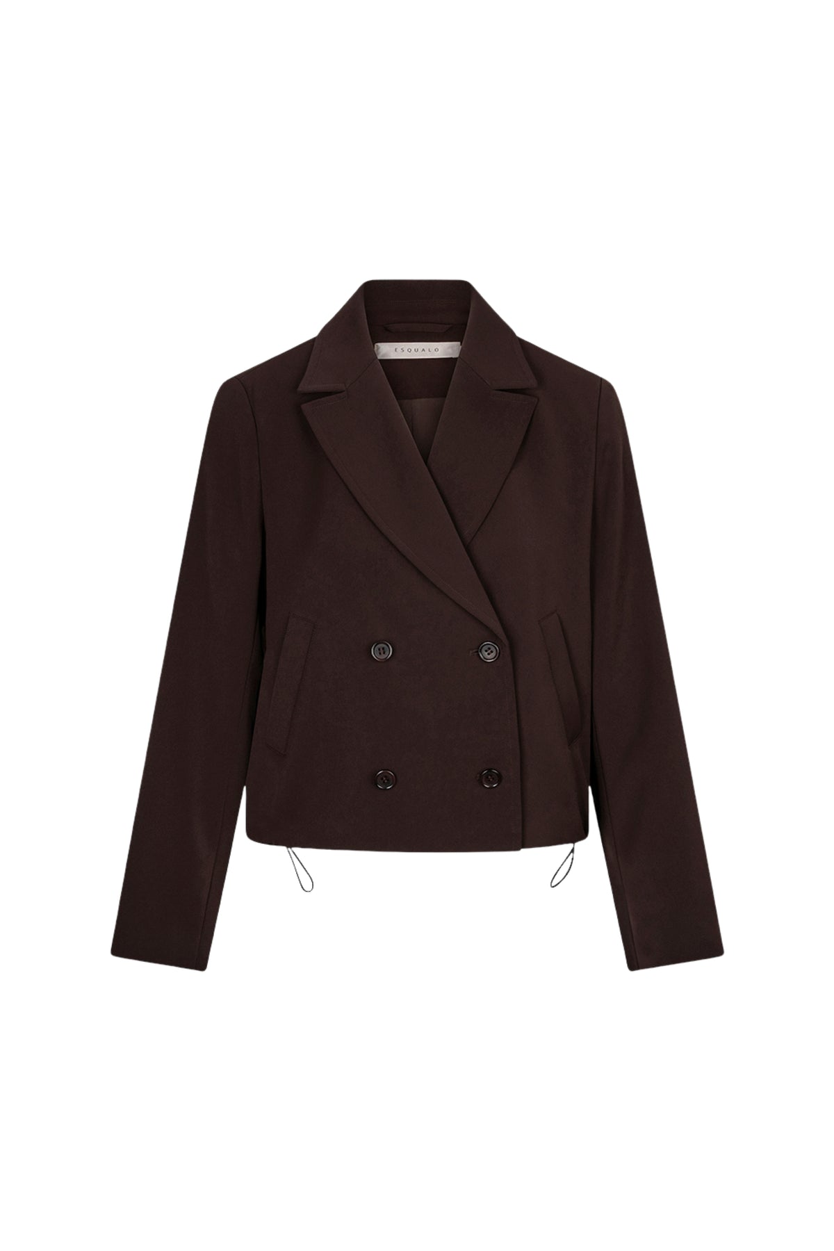 Cropped Cacao blazer van EsQualo, getoond op een model, met knoopsluiting en stijlvolle pasvorm.