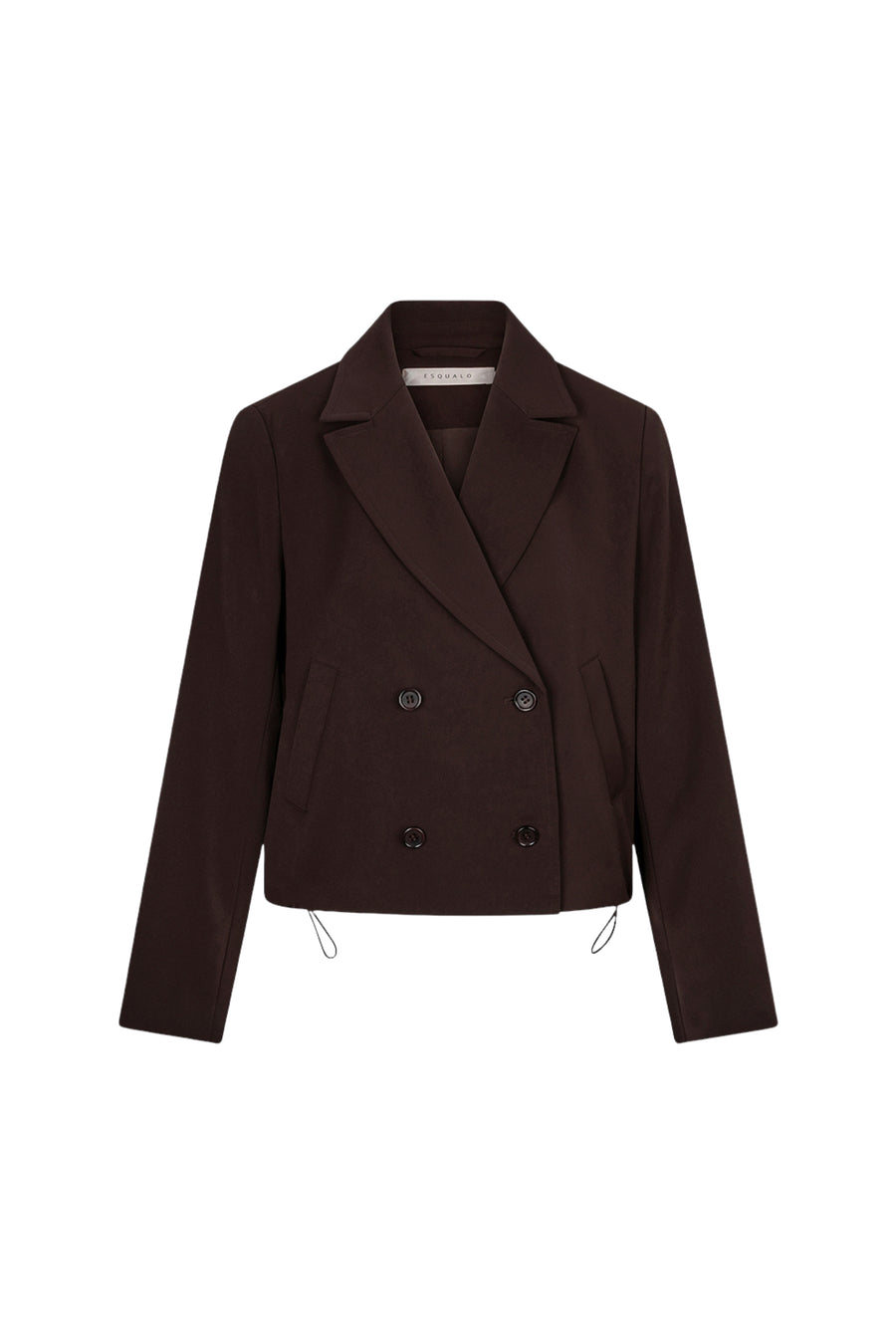 Cropped Cacao blazer van EsQualo, getoond op een model, met knoopsluiting en stijlvolle pasvorm.