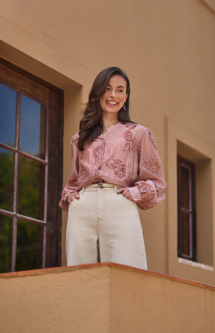 Blouse Antonella Paillet Flower Rose NKF02156