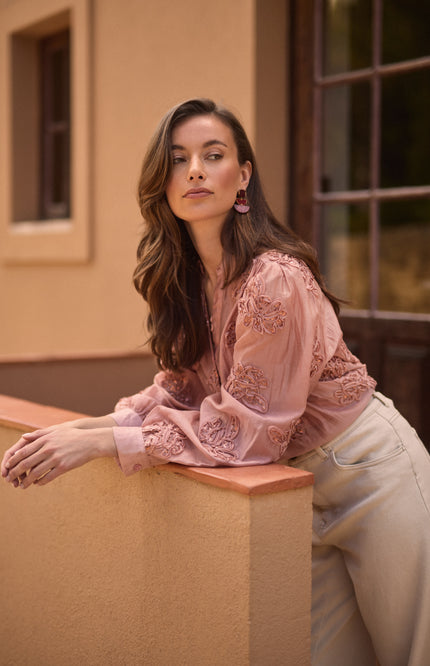 Blouse Antonella Paillet Flower Rose NKF02156