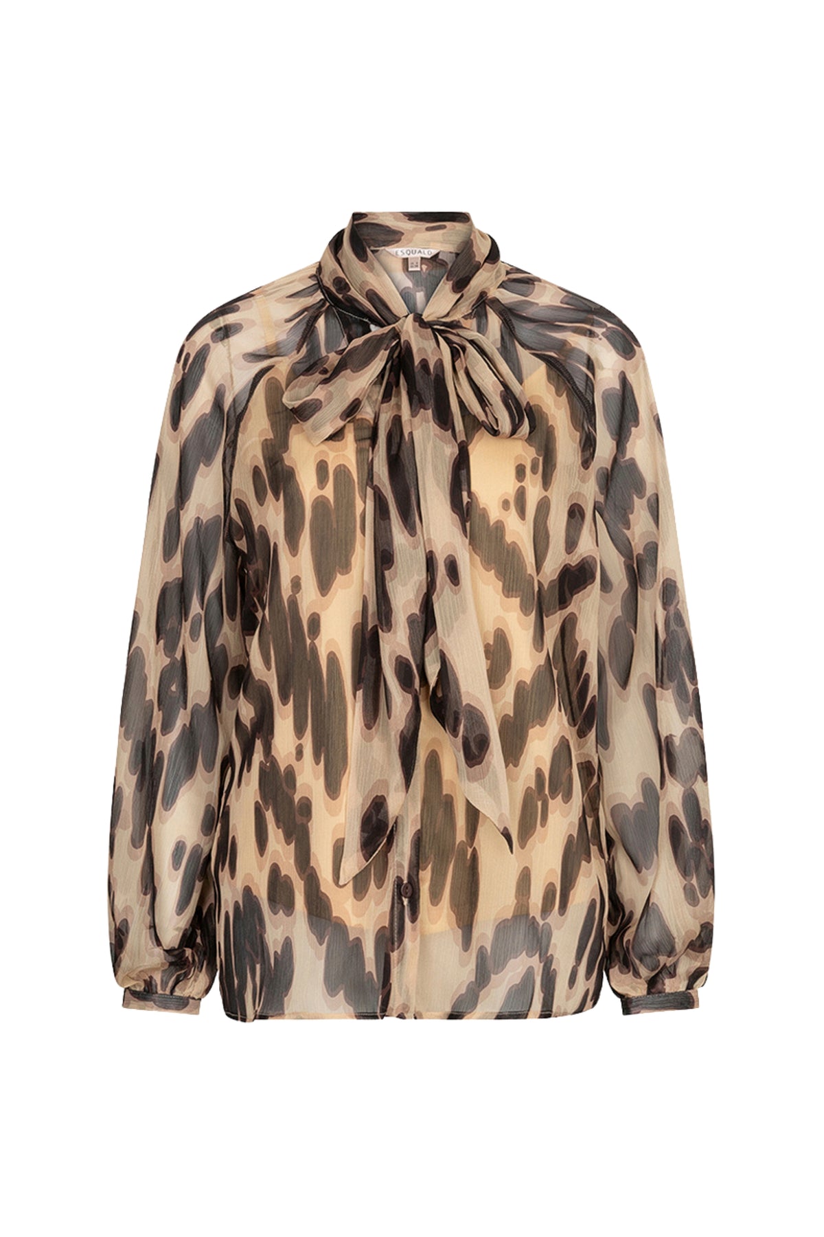 Zachte beige blouse met zijden scarf met print, van EsQualo, voor een elegante en comfortabele look.