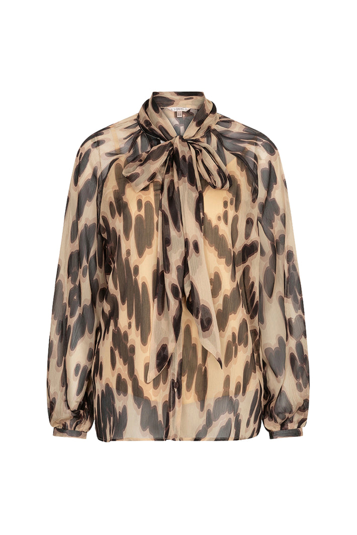 Zachte beige blouse met zijden scarf met print, van EsQualo, voor een elegante en comfortabele look.