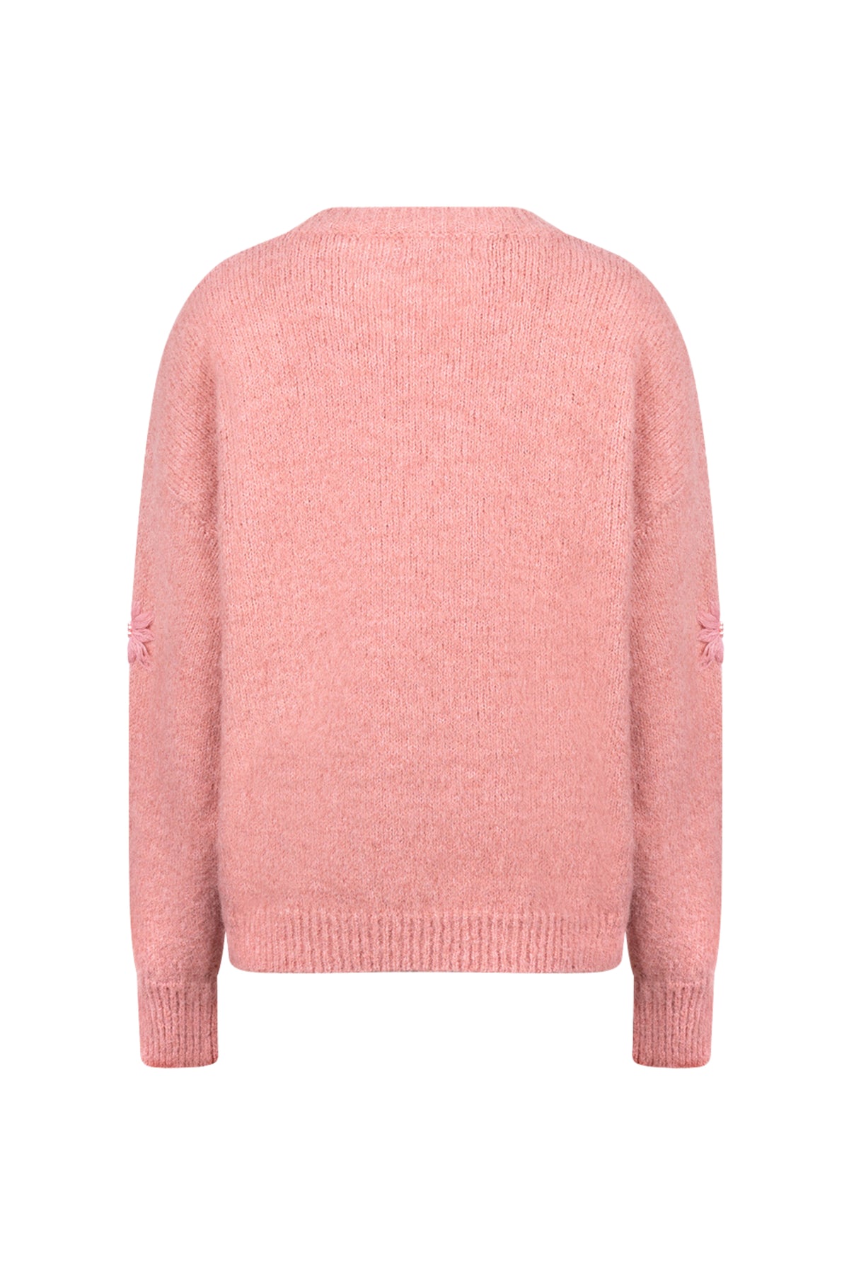 Nukus Konstanza Flower Rose trui in beige met rozenpatroon, zachte gebreide textuur, voor dames.