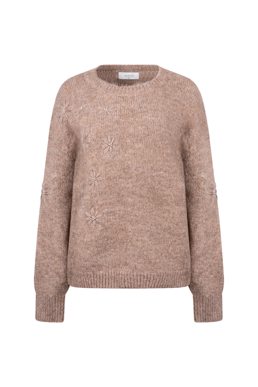 Taupe Nukus Trui Konstanza Flower met bloemendessin, zachte stof en comfortabele pasvorm.