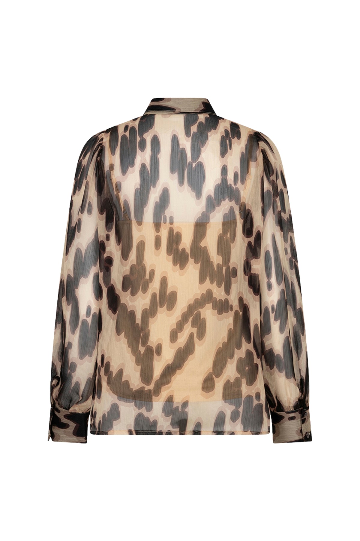 Lichte beige blouse van EsQualo met zachte stof en print, geschikt voor casual en werkoutfits.