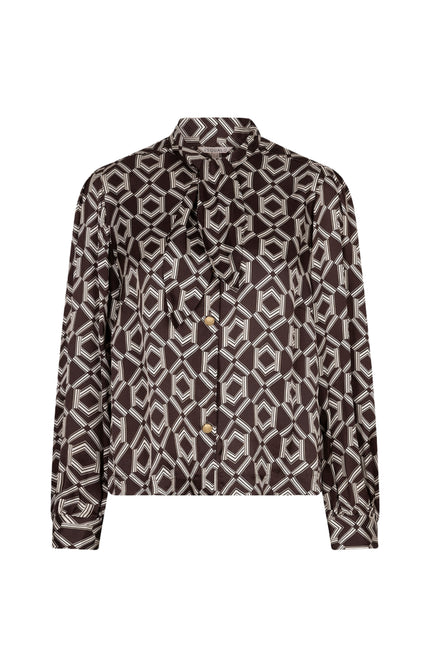 Blouse Short Bow Warm Cacao Print F26.14508