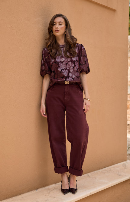 Top Nicole Flower PU Cherry NKF01066