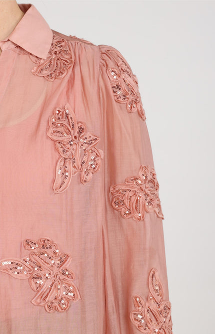 Blouse Antonella Paillet Flower Rose NKF02156