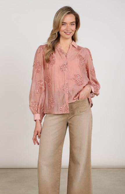 Blouse Antonella Paillet Flower Rose NKF02156