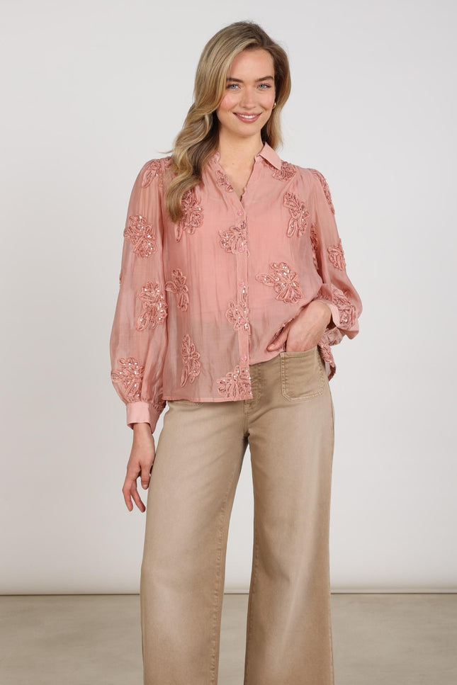 Blouse Antonella Paillet Flower Rose NKF02156