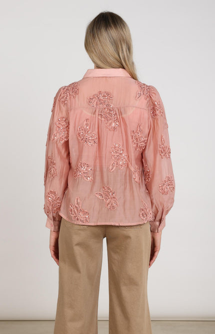 Blouse Antonella Paillet Flower Rose NKF02156