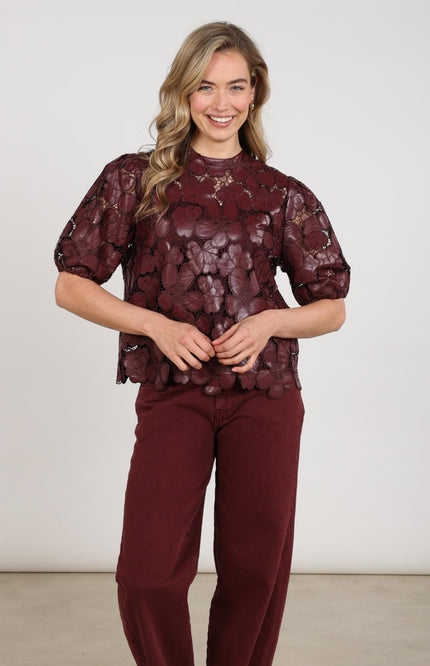 Top Nicole Flower PU Cherry NKF01066