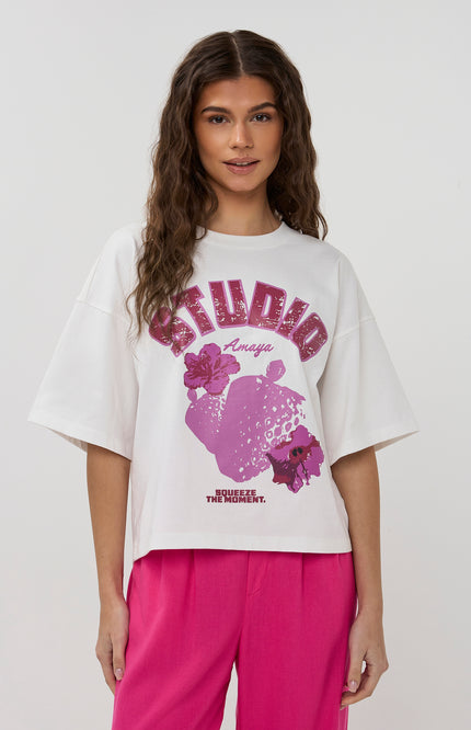 Studio Amaya T-shirt Fruits White Stretchshop.nl