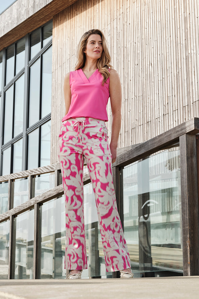 Mi Piace Heavy Travel Broek Ikat Print Rose 202136 Stretchshop.nl