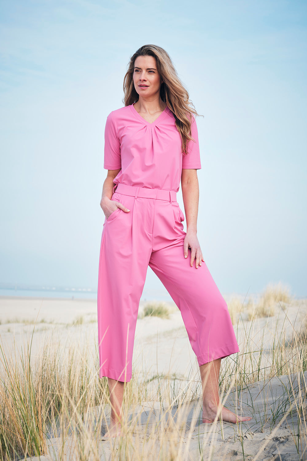 Mi Piace Travel Top Pleated Rose, geplooide roze damestop