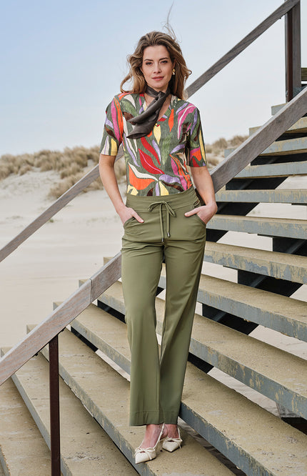 Mi Piace Travel Top Summer Leaf Dance Print Olive 202271 Stretchshop.nl