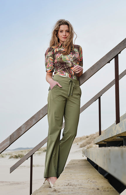 Mi Piace Travel Blouse Puff Pencil Branches Print Olive 202270 Stretchshop.nl