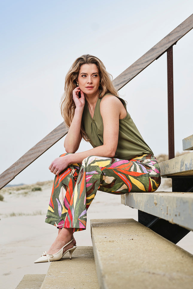 Mi Piace Travel Top Pleated Olive 202814 Stretchshop.nl