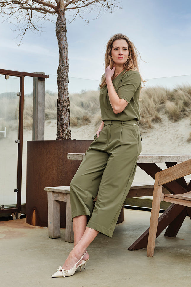 Mi Piace Heavy Travel Culotte Pleated Olive 202818A Stretchshop.nl