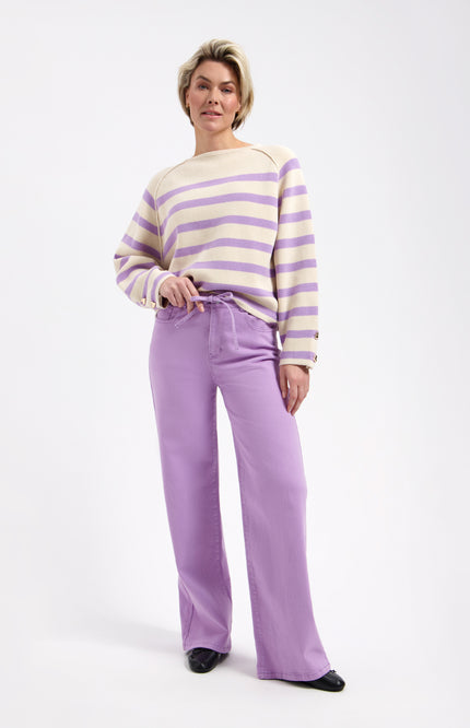 Lady Day Trui Breton Cream Violet L28-601-3189 Stretchshop.nl