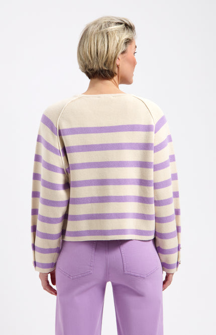 Lady Day Trui Breton Cream Violet L28-601-3189 Stretchshop.nl