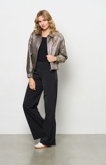 &Co woman Travel broek pelle stripe black pa340 Stretchshop.nl