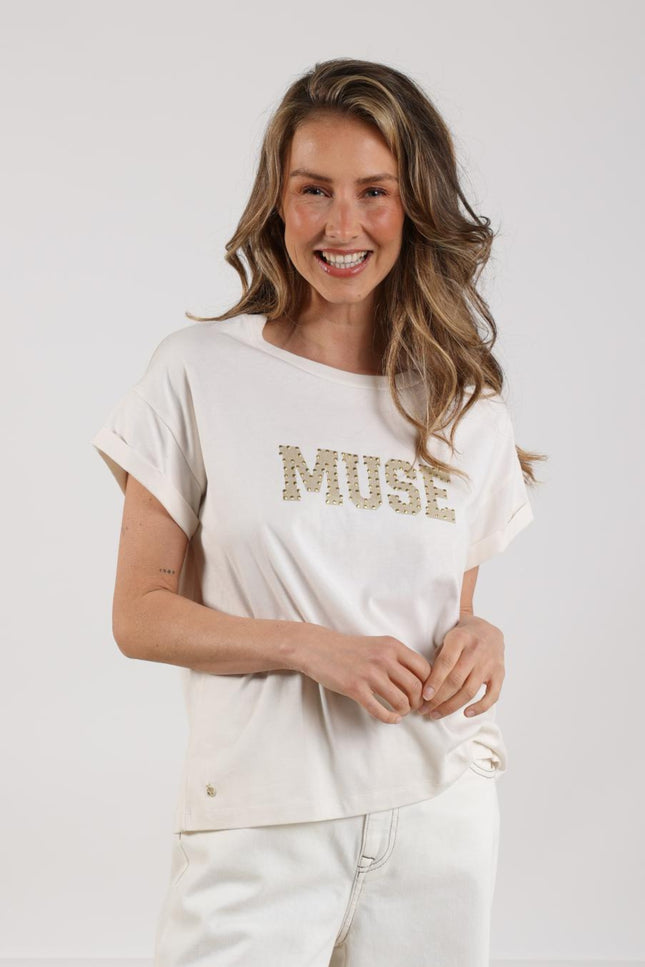 Nukus T-shirt Lou Offwhite Gold NKF04005 Stretchshop.nl