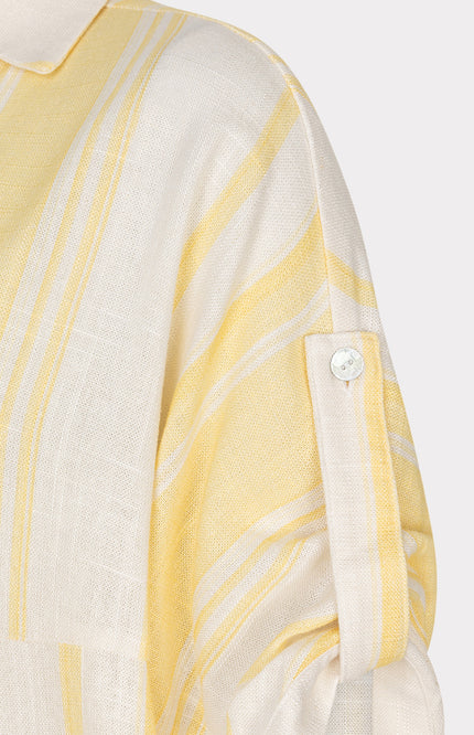 EsQualo Jurk Long Striped Linen Offwhite Lemon HS26.28215 Stretchshop.nl