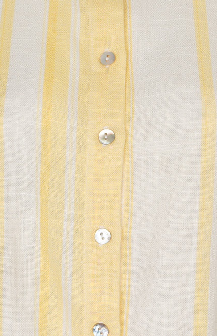 EsQualo Blouse Short Striped Linen Offwhite Lemon HS26.28216 Stretchshop.nl