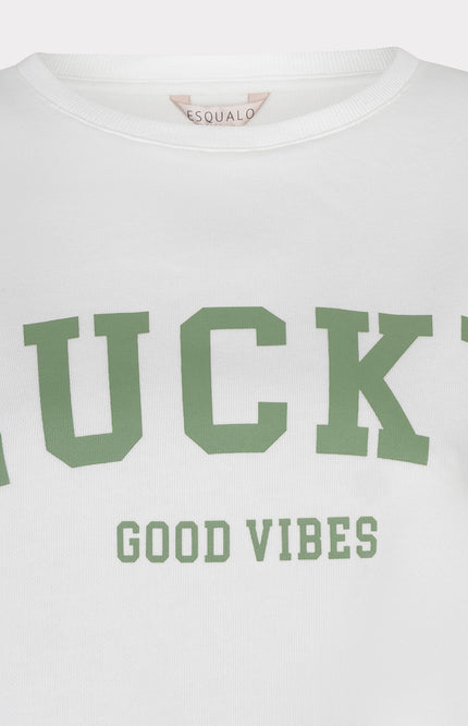 EsQualo T-shirt French Terry Offwhite Green HS26.05215 Stretchshop.nl