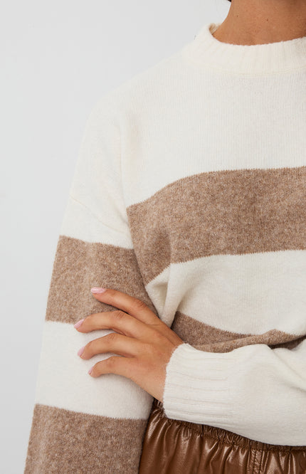Sweater Striped Melange Offwhite Tan F25.27524