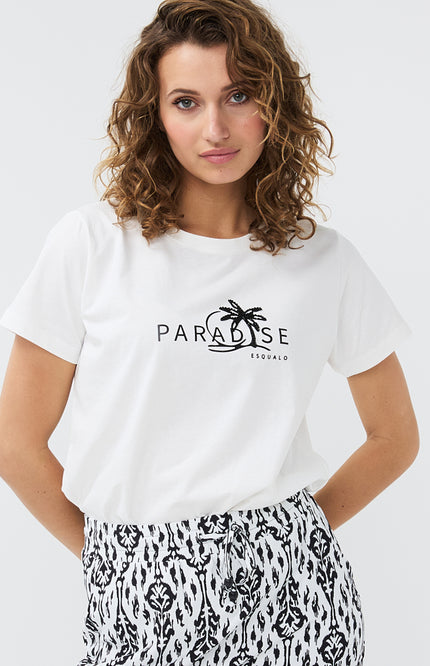 EsQualo T-shirt paradise offwhite black 05202 Stretchshop.nl
