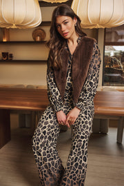 G-maxx Tahlia broek in Wood Ash Grey en bruin, comfortabele winterbroek met een casual pasvorm en zachte stof.