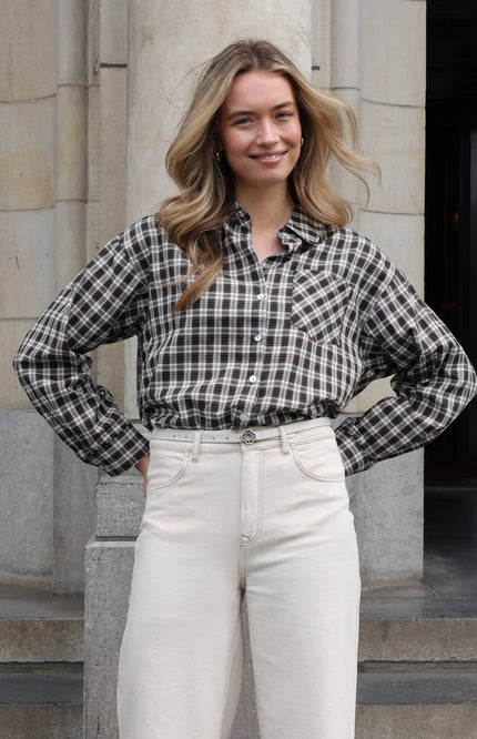Blouse Macy Check Offwhite Chocolate NKF02261