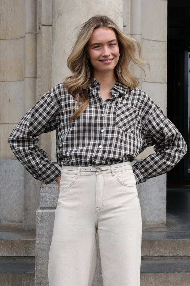 Blouse Macy Check Offwhite Chocolate NKF02261