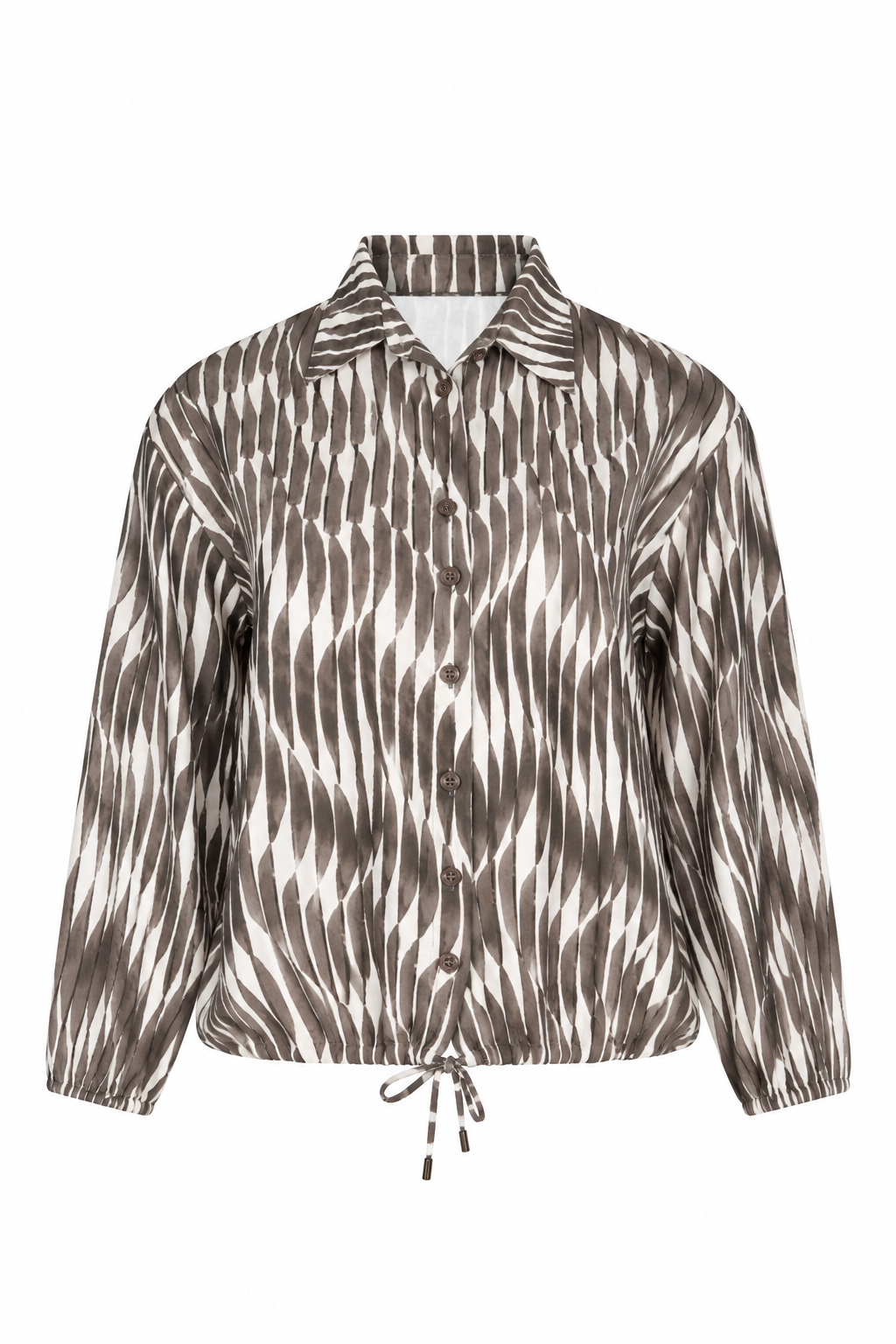 Groene en offwhite gestreepte blouse Nadia van Zoso met binddetail en korte zoompasvorm