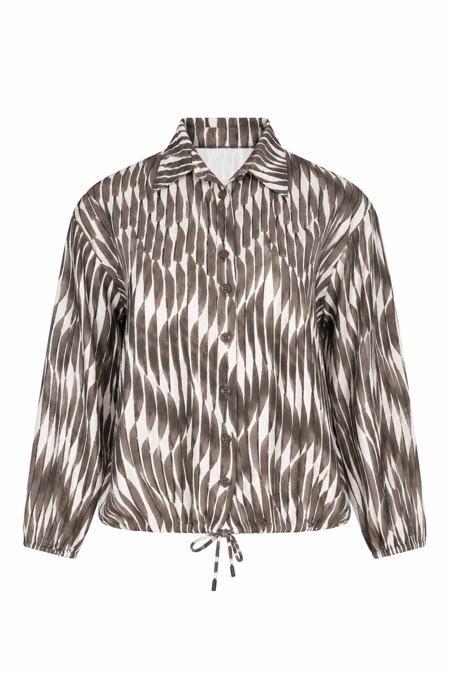 Groene en offwhite gestreepte blouse Nadia van Zoso met binddetail en korte zoompasvorm