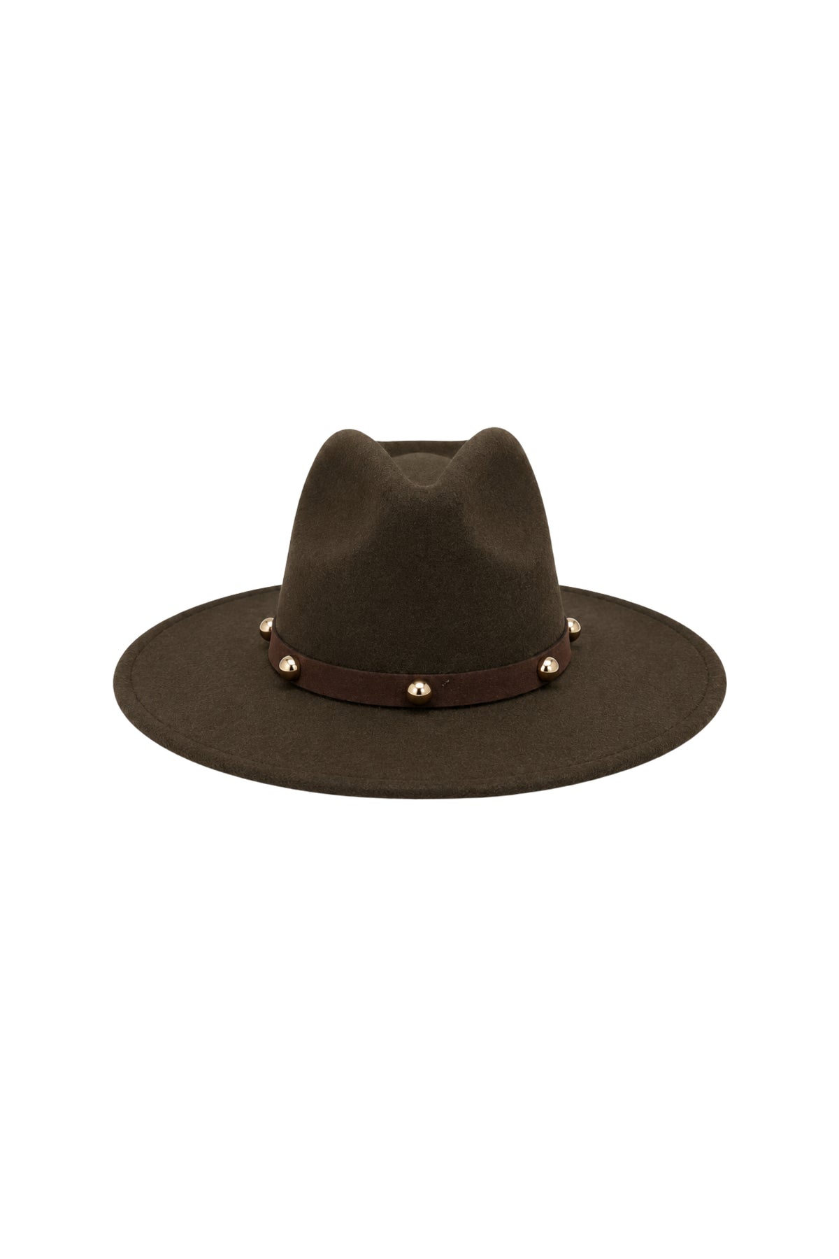 Donkerbruine hoed met studs van Stretchshop.nl, stijlvolle accessoires voor dames en heren.