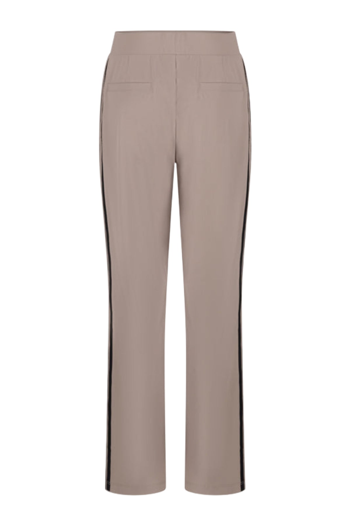 Taupe reisbroek van Zoso, model Rosan 264, met comfortabele pasvorm en praktische zakken, ideaal voor reizen en comfort.