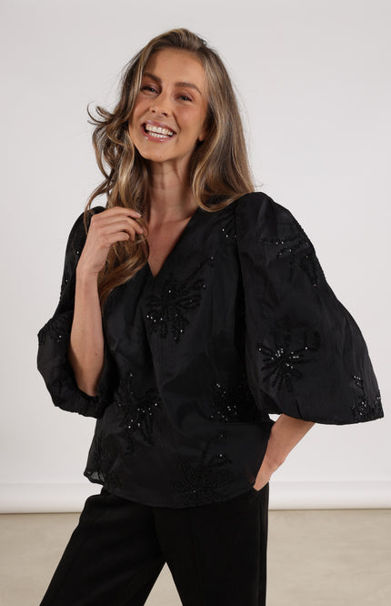 Blouse Delilah Embroidery Black NKF02001