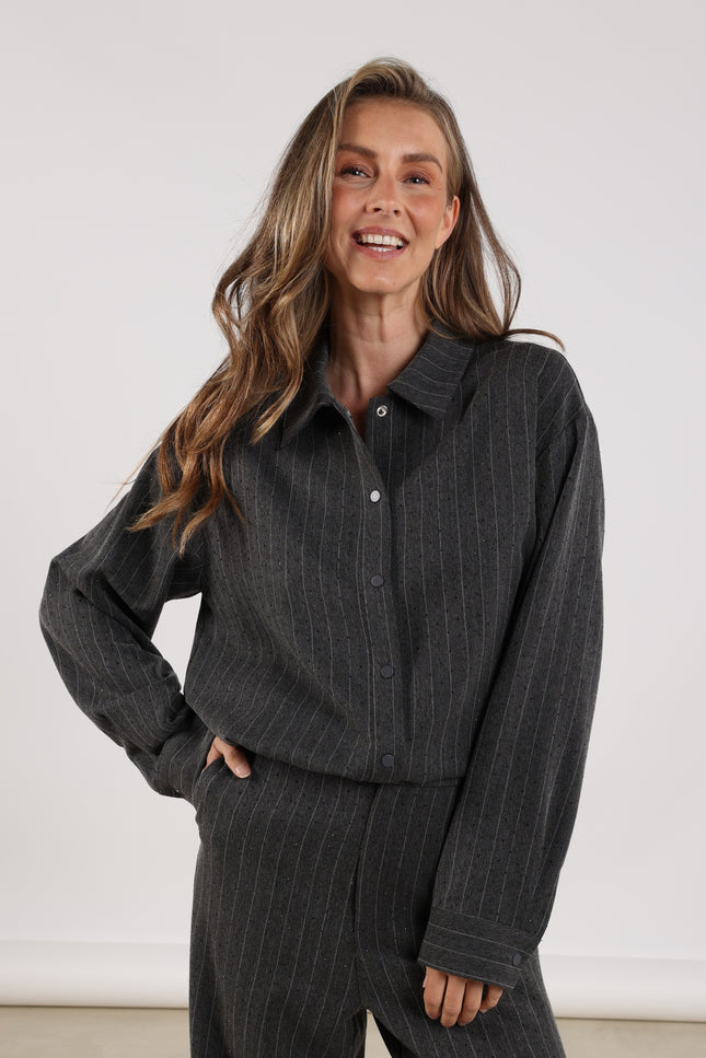 Blouse Newport Stripe Strass Antracite NKF02067