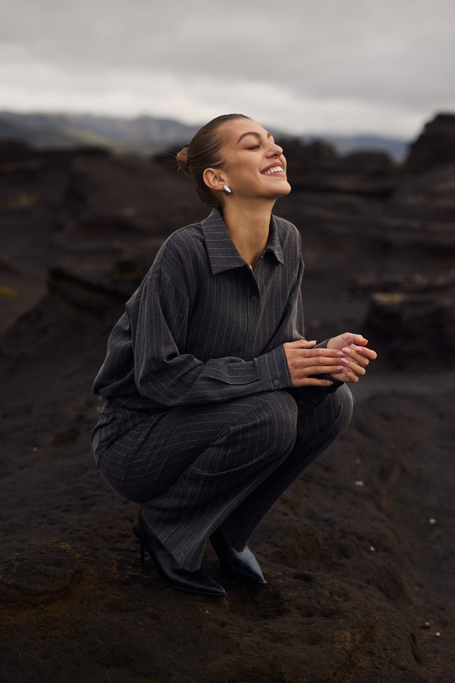 Blouse Newport Stripe Strass Antracite NKF02067