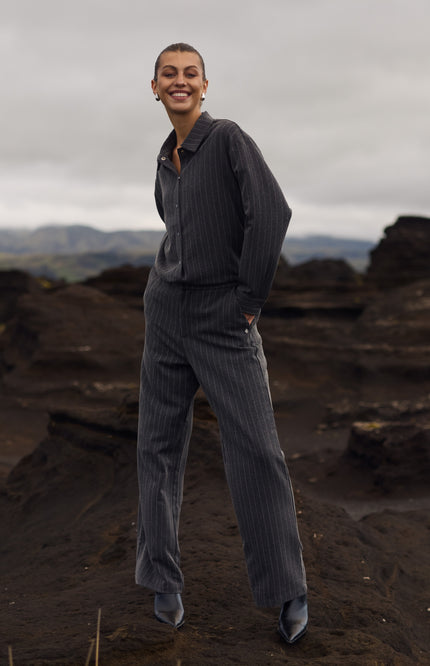 Blouse Newport Stripe Strass Antracite NKF02067