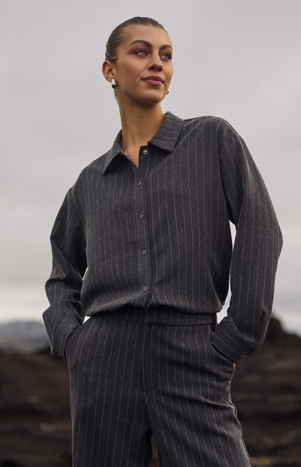 Blouse Newport Stripe Strass Antracite NKF02067