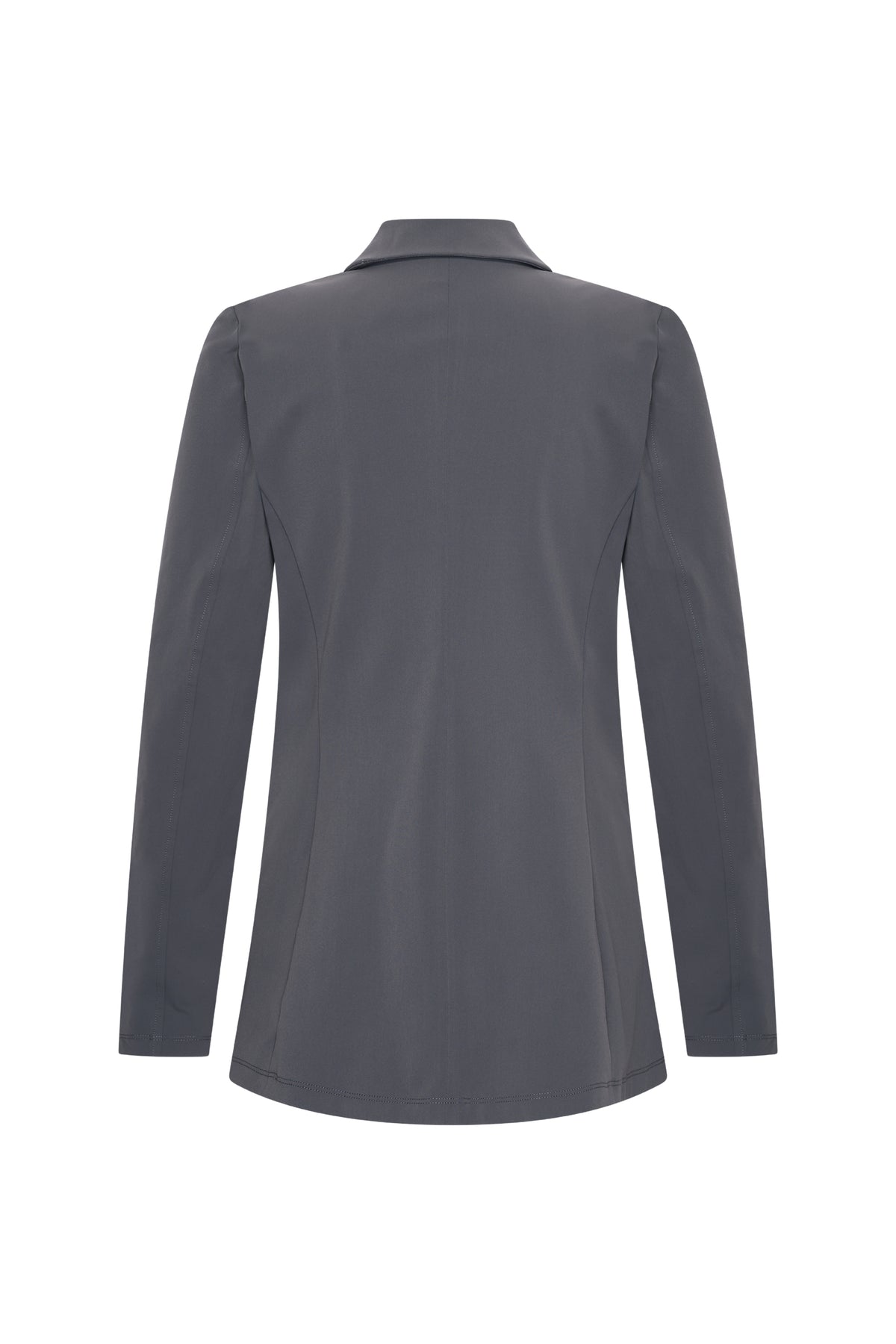 Donkergrijze reisblazer van Mi Piace, getoond op mannequin met knoopsluiting en stijlvolle pasvorm.